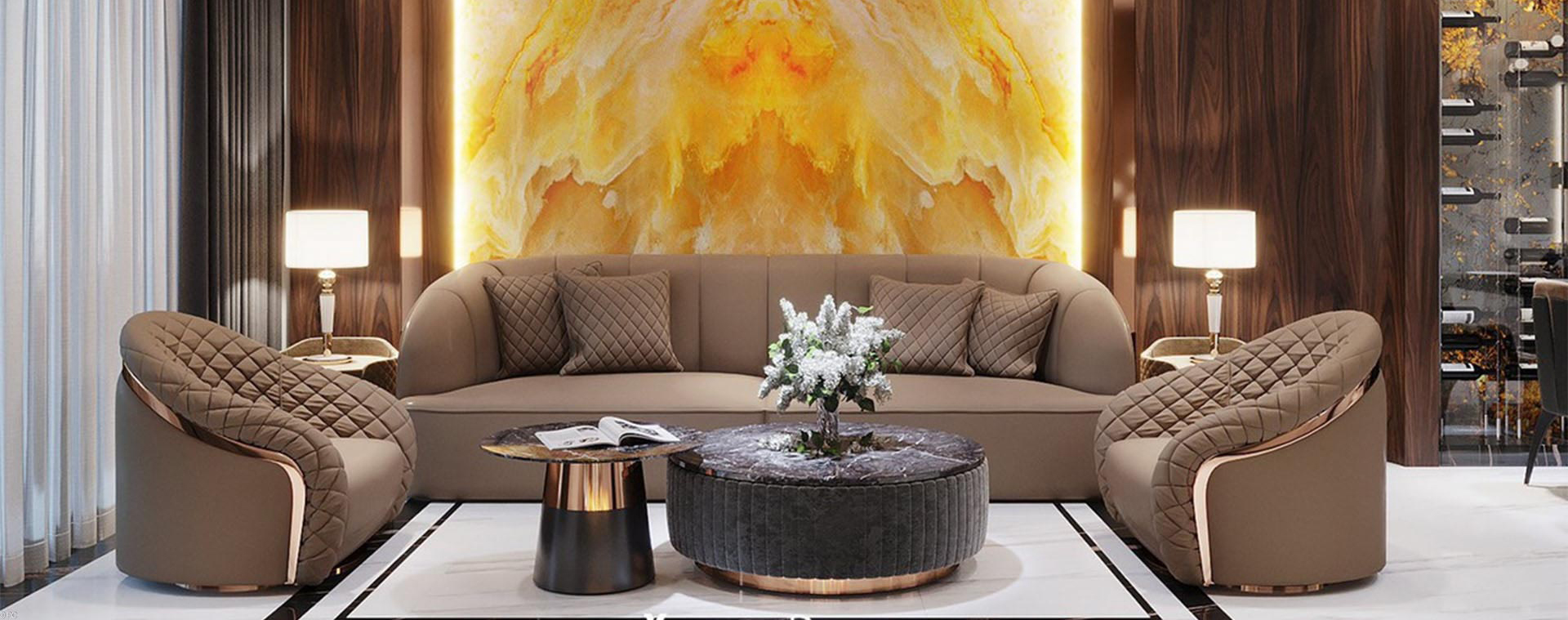 bộ bàn ghế sofa phòng khách rộng, ghế sofa sản xuất tại xưởng sofa Lộc Tiến