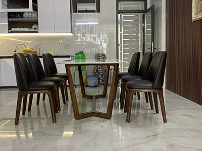 Bàn ghế ăn hiện đại sang trọng gia công từ gỗ sồi cao cấp đặt đóng theo yêu cầu tại xưởng sofa Lộc Tiến