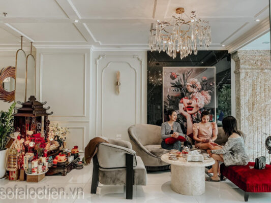 bộ ghế sofa gỗ đơn bọc nỉ nhung cao cấp gia công sản xuất tại xưởng sofa Lộc Tiến