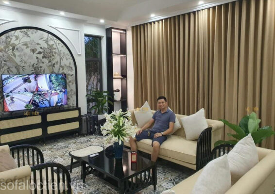 Ghế sofa gỗ sơn inchem cao cấp thiết kế theo phong cách indochine gia công sản xuất tại xưởng sofa Lộc Tiến