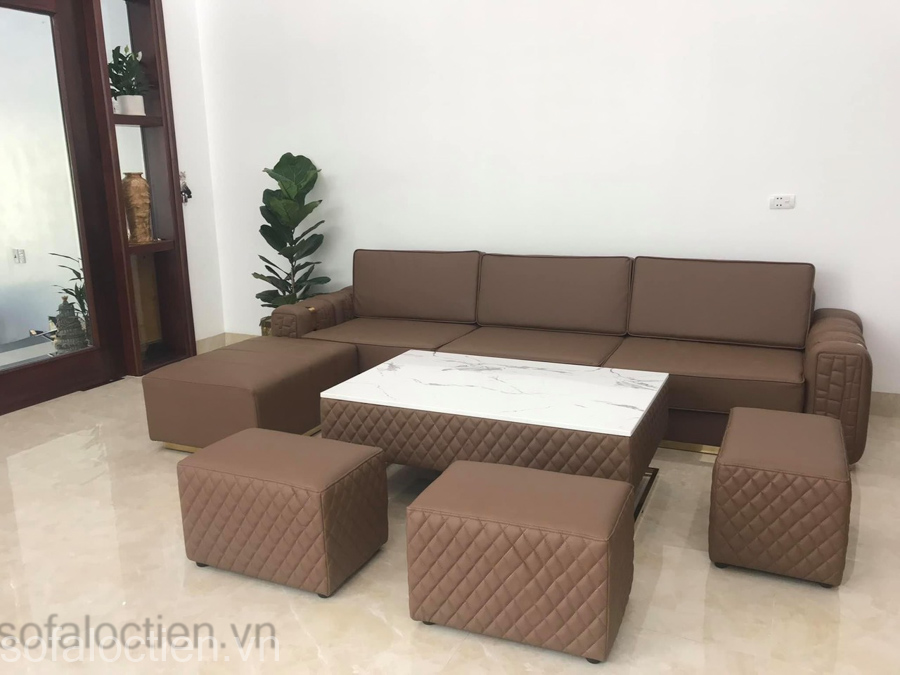 Ghế sofa văng bọc da bò sáp cao cấp gia công sản xuất tại xưởng sofa Lộc Tiến