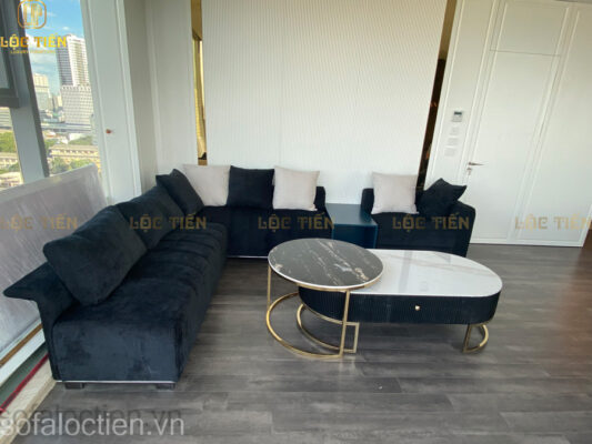 Bộ bàn ghế sofa góc L bọc nỉ nhung cao cấp gia công sản xuất tại xưởng Sofa Lộc Tiến