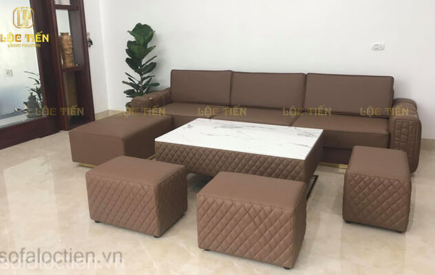 Ghế sofa văng bọc da bò sáp cao cấp gia công sản xuất tại xưởng sofa Lộc Tiến