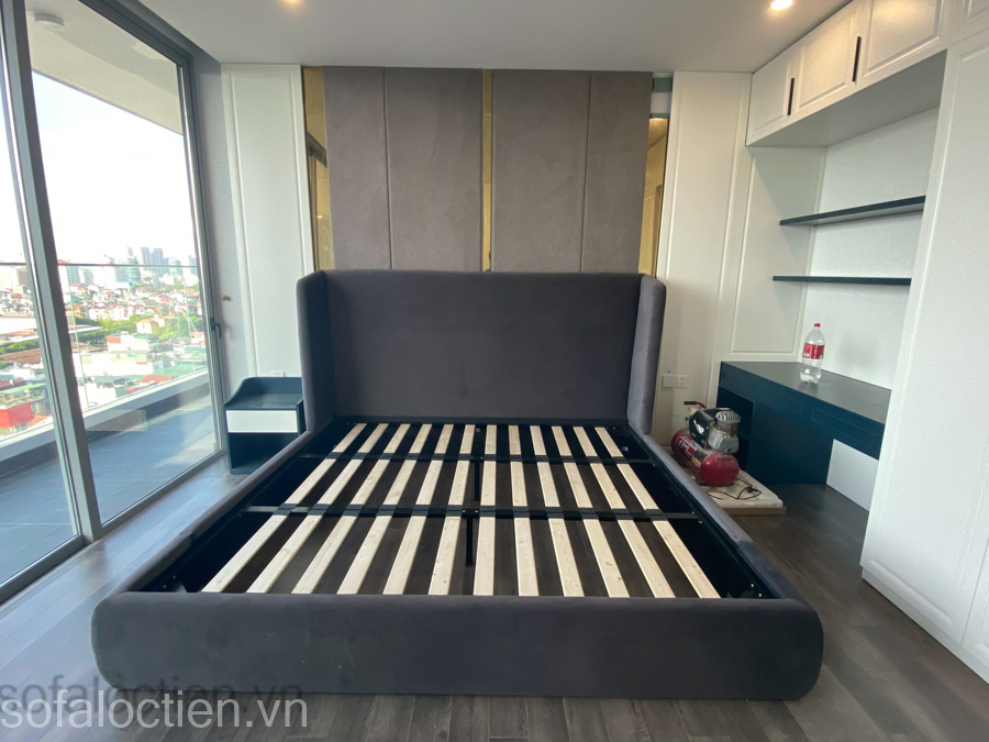 Giường ngủ hiện đại bọc vải nỉ cao cấp gia công sản xuất tại xưởng sofa Lộc Tiến