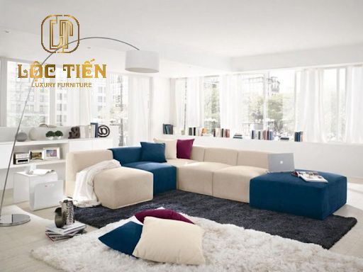 thiết kế sofa hiện đại xanh trắng